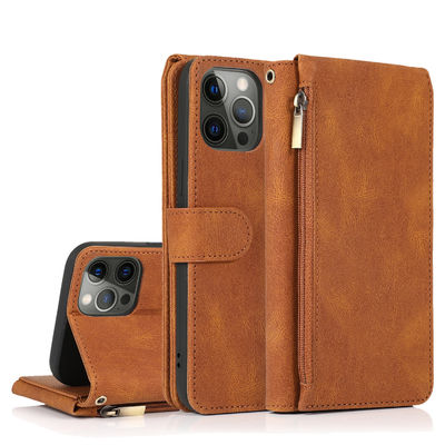Estilo moderno auténtico de lujo del caso de cuero de Iphone de la caja del teléfono de la cartera